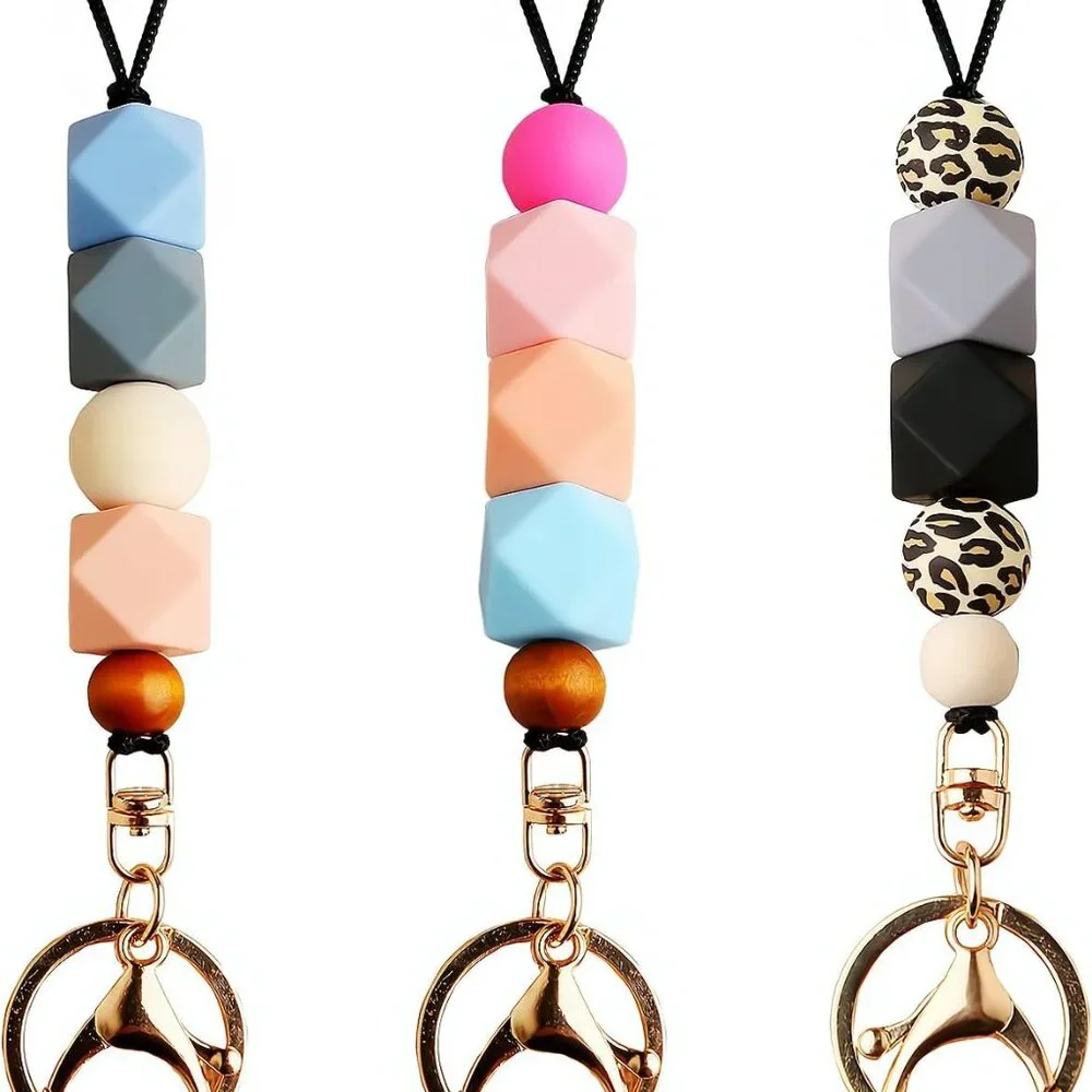 3PCS Teacher Breakaway Lanyards for Id Badges and Keys, Beaded Cute Badge Lanyar - Picture 1 of 7